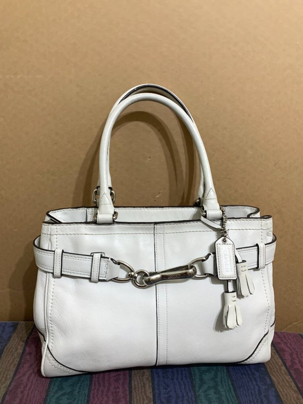 COACH Vintage Alpine White Leather Belted HAMPTON Carry All Satchel F08A70